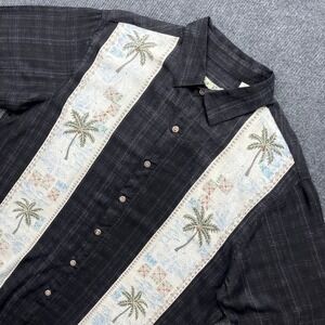 Batik Bay Mens Large Black Palm Tree Rayon Hawaiian Shirt Tropical Y2K Summer